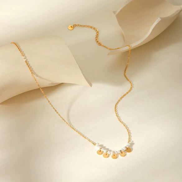 Wholesale Women's Stainless Steel And Titanium Steel Pearl Necklace With Geometric Pendant And Ochain Electroplated Design