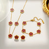 Wholesale Women's Stainless Steel And Titanium Steel Plant Fritillaria Fiveleaf Petal Jewelry Suit With Geometric Pattern And Gold Inlaid Treatment