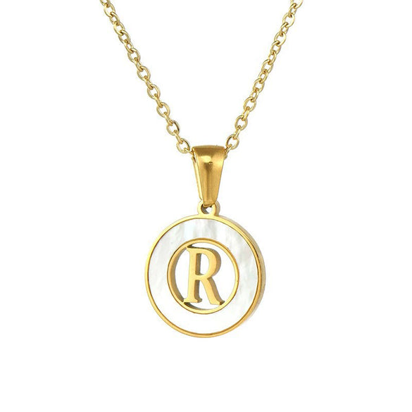 Wholesale Women's Stainless Steel And Titanium Steel Round Hollow Letter Design Clavicle Chain Necklace With Electroplating