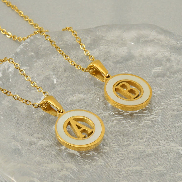 Wholesale Women's Stainless Steel And Titanium Steel Round Hollow Letter Design Clavicle Chain Necklace With Electroplating