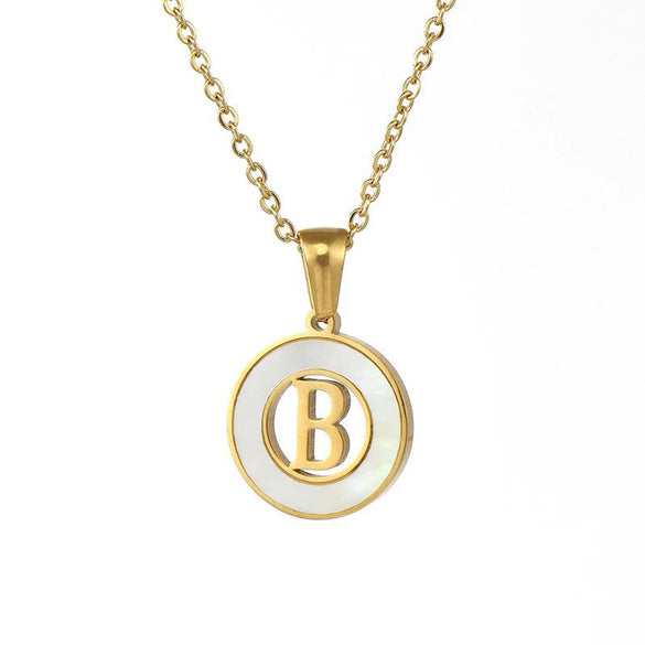 Wholesale Women's Stainless Steel And Titanium Steel Round Hollow Letter Design Clavicle Chain Necklace With Electroplating