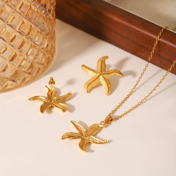 Wholesale Women's Stainless Steel And Titanium Steel Starfish And Geometric Pendant Necklace With Electroplating