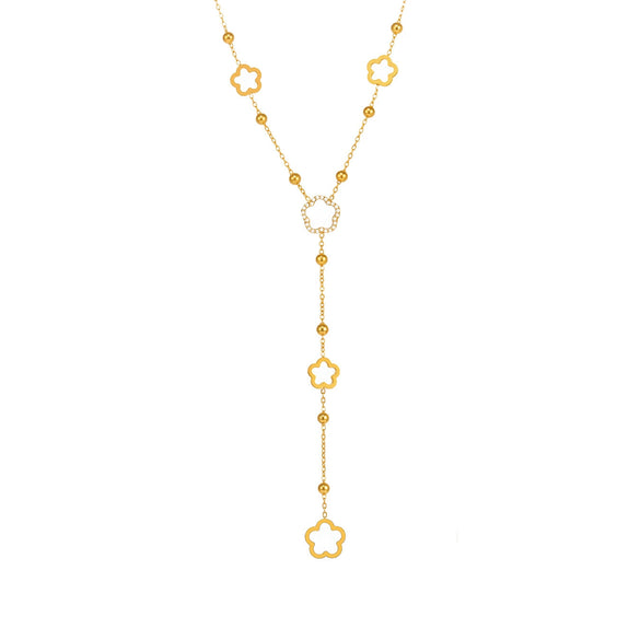 Wholesale Women's Stainless Steel And Titanium Steel Tassel Zircon Flower Bead Necklace With Geometric Pattern And Electroplating Multilayered Light Luxury Design