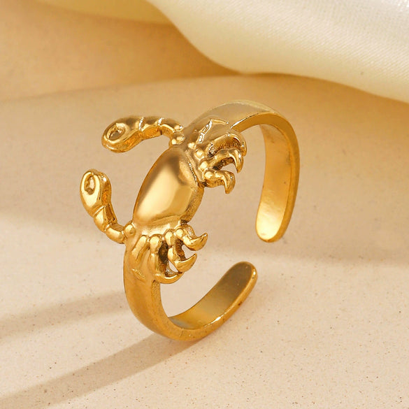 Wholesale Women's Stainless Steel Animal Crab Opening Adjustable Hip Hop Ring With Electroplating