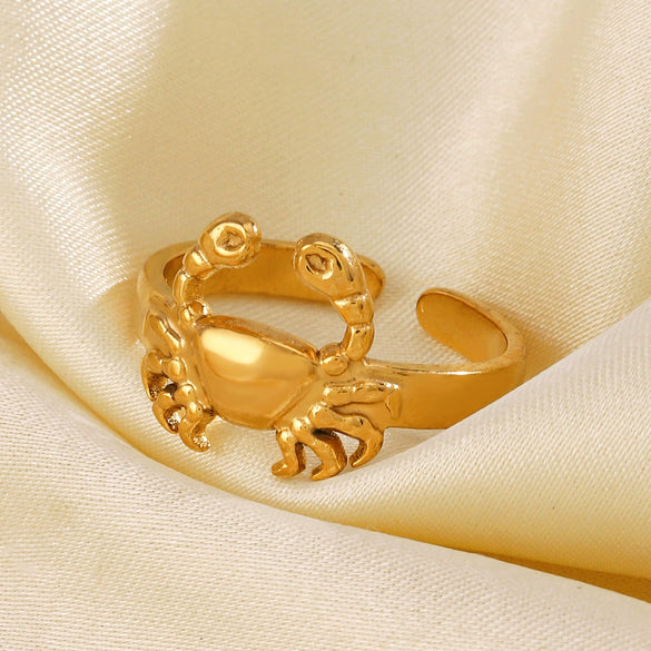 Wholesale Women's Stainless Steel Animal Crab Opening Adjustable Hip Hop Ring With Electroplating