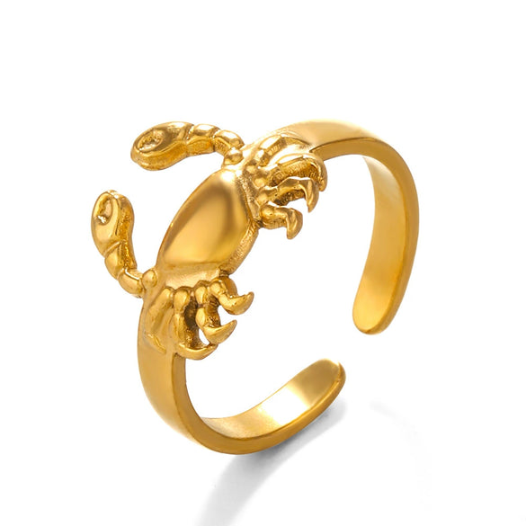 Wholesale Women's Stainless Steel Animal Crab Opening Adjustable Hip Hop Ring With Electroplating