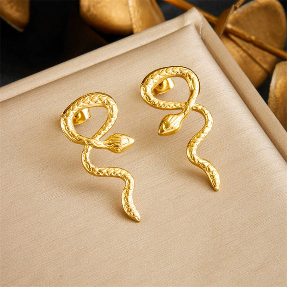 Wholesale Women's Stainless Steel Animal Snake Earrings Gold Plated Electroplated Non Fading