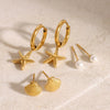Wholesale Women's Stainless Steel Animal Starfish Earrings With Pearl And Shell Electroplated