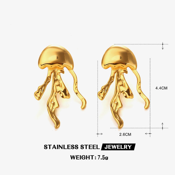 Wholesale Women's Stainless Steel Animal Style Geometric Jellyfish Earrings With Electroplating