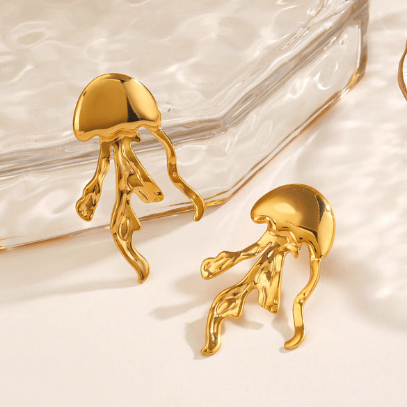 Wholesale Women's Stainless Steel Animal Style Geometric Jellyfish Earrings With Electroplating