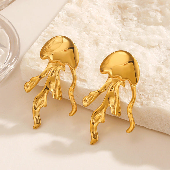 Wholesale Women's Stainless Steel Animal Style Geometric Jellyfish Earrings With Electroplating