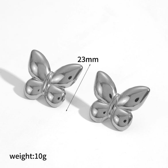 Wholesale Women's Stainless Steel Animal Zodiac Butterfly Earrings Vacuum Real Gold Plated