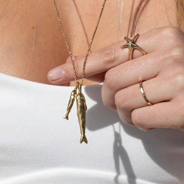Wholesale Women's Stainless Steel Animal Zodiac Fish Pendant Necklace With Vacuum Real Gold Plating