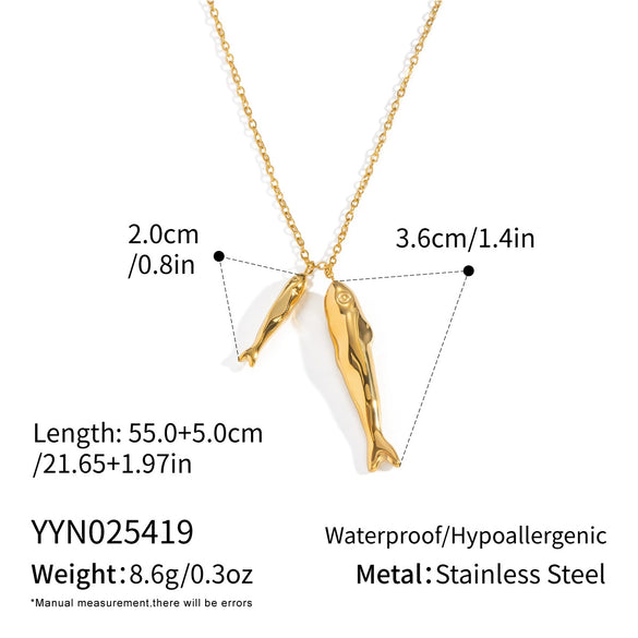 Wholesale Women's Stainless Steel Animal Zodiac Fish Pendant Necklace With Vacuum Real Gold Plating