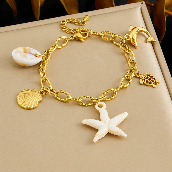 Wholesale Women's Stainless Steel Animal Zodiac Ocean Series Pendant Bracelet With Electroplating