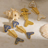 Wholesale Women's Stainless Steel Animal Zodiac Pattern Fishbone Earrings With Oil Drip Heart And Me Letter Pendant Vacuum Real Gold Plated