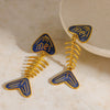 Wholesale Women's Stainless Steel Animal Zodiac Pattern Fishbone Earrings With Oil Drip Heart And Me Letter Pendant Vacuum Real Gold Plated