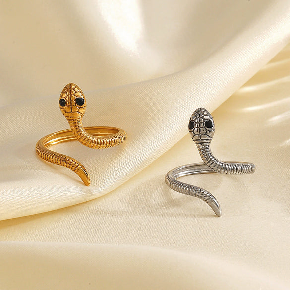 Wholesale Women's Stainless Steel Animal Zodiac Snake Open Ring With Electroplating