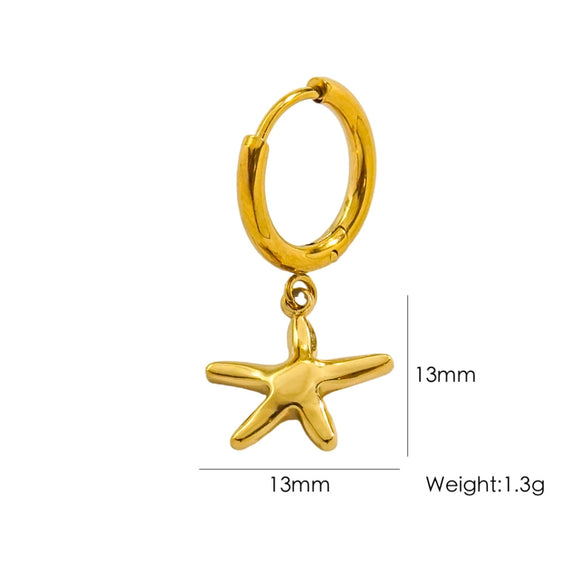 Wholesale Women's Stainless Steel Animals Zodiac Handmade Fine Throwing Vacuum In Furnace Polished Starfish Pendant Earrings