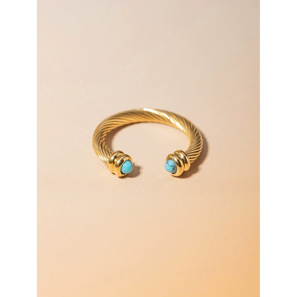 Wholesale Women's Stainless Steel Asymmetrical Opening Tiger Eye Stone Bead Ring Jewelry With Geometric Pattern And Electroplating Treatment