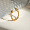 Wholesale Women's Stainless Steel Asymmetrical Opening Tiger Eye Stone Bead Ring Jewelry With Geometric Pattern And Electroplating Treatment