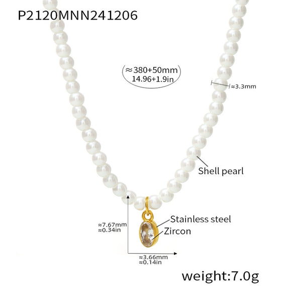 Wholesale Women's 316L Stainless Steel Beaded Geometric Zircon Pendant Clavicle Necklace With Electroplating