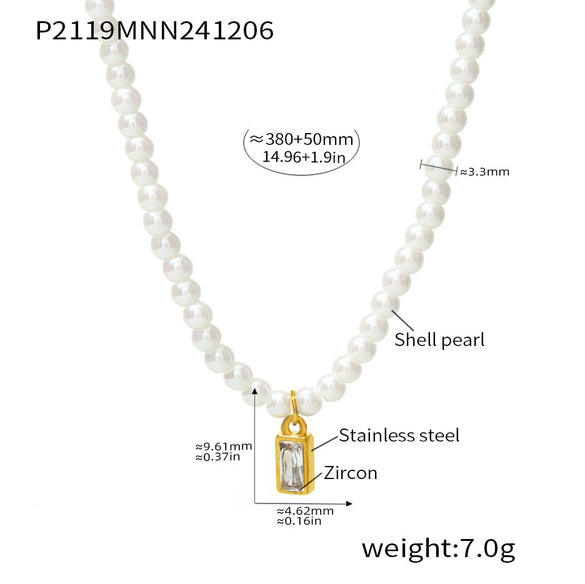 Wholesale Women's 316L Stainless Steel Beaded Geometric Zircon Pendant Clavicle Necklace With Electroplating
