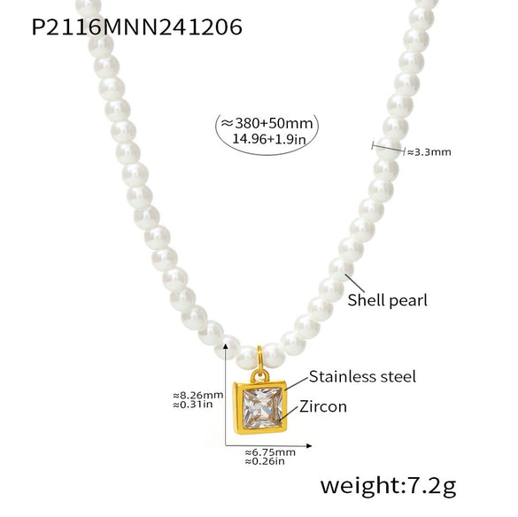 Wholesale Women's 316L Stainless Steel Beaded Geometric Zircon Pendant Clavicle Necklace With Electroplating