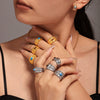Wholesale Women's 316L Stainless Steel Blue Turquoise Tiger Eye Stone Geometric Twist Pattern Pvd Electroplated Ring