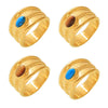 Wholesale Women's 316L Stainless Steel Blue Turquoise Tiger Eye Stone Geometric Twist Pattern Pvd Electroplated Ring