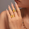 Wholesale Women's 316L Stainless Steel Blue Turquoise Tiger Eye Stone Geometric Twist Pattern Pvd Electroplated Ring