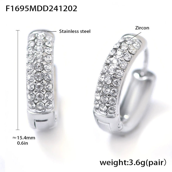 Wholesale Women's Stainless Steel Blue Turquoise Zircon Circle Buckle Earrings Hand Inlaid With Geometric Pattern And Electroplated