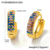 Wholesale Women's Stainless Steel Blue Turquoise Zircon Circle Buckle Earrings Hand Inlaid With Geometric Pattern And Electroplated