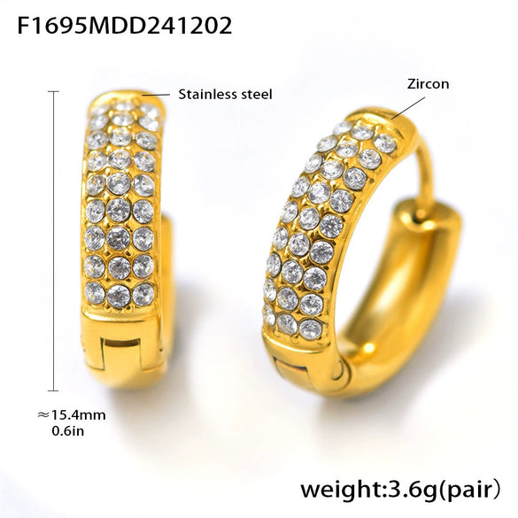 Wholesale Women's Stainless Steel Blue Turquoise Zircon Circle Buckle Earrings Hand Inlaid With Geometric Pattern And Electroplated