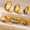 Wholesale Women's Stainless Steel Blue Turquoise Zircon Circle Buckle Earrings Hand Inlaid With Geometric Pattern And Electroplated