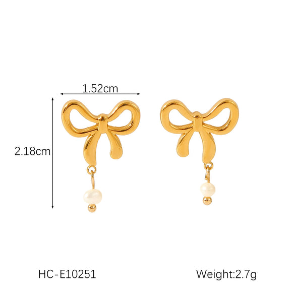 Wholesale Women's Stainless Steel Bow And Geometric Earrings With Electroplating Treatment