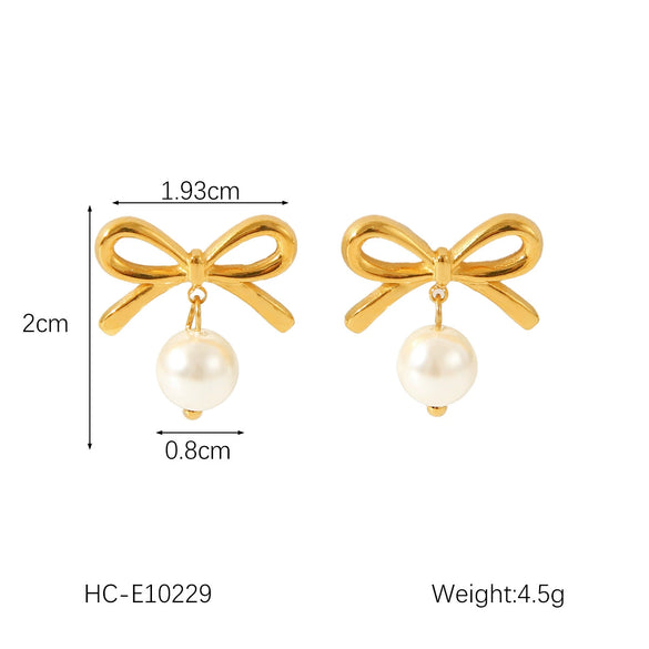 Wholesale Women's Stainless Steel Bow And Geometric Earrings With Electroplating Treatment