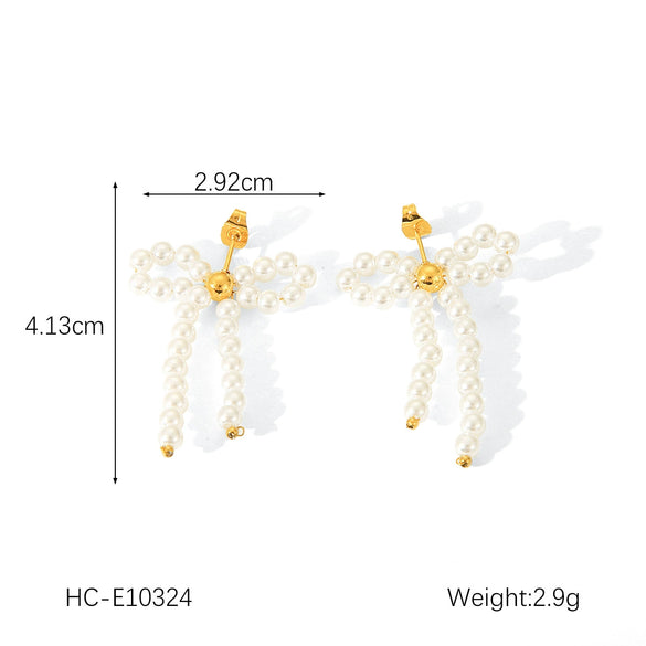 Wholesale Women's Stainless Steel Bow And Geometric Earrings With Electroplating Treatment