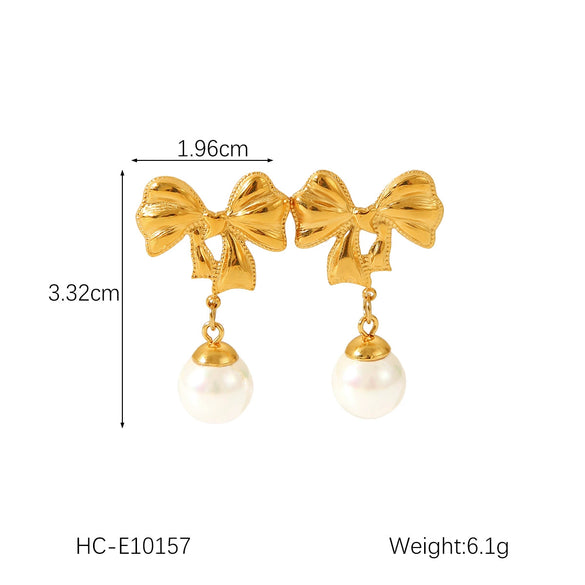 Wholesale Women's Stainless Steel Bow And Geometric Earrings With Electroplating Treatment