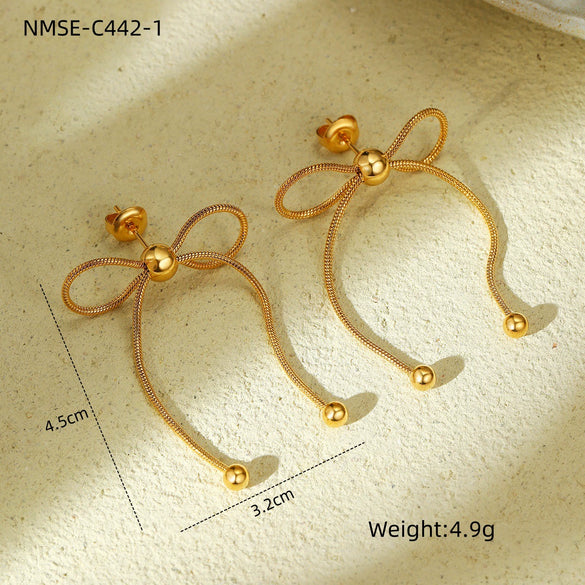 Wholesale Women's Stainless Steel Bow Earrings 18K Goldplated Electroplated Jewelry
