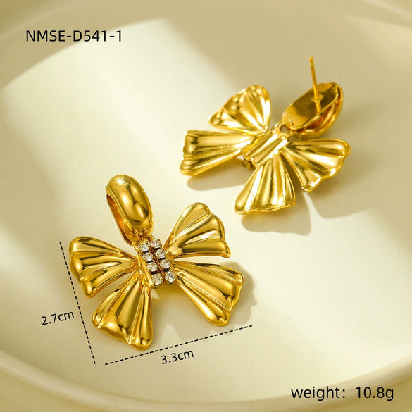 Wholesale Women's Stainless Steel Bow Earrings 18K Goldplated
