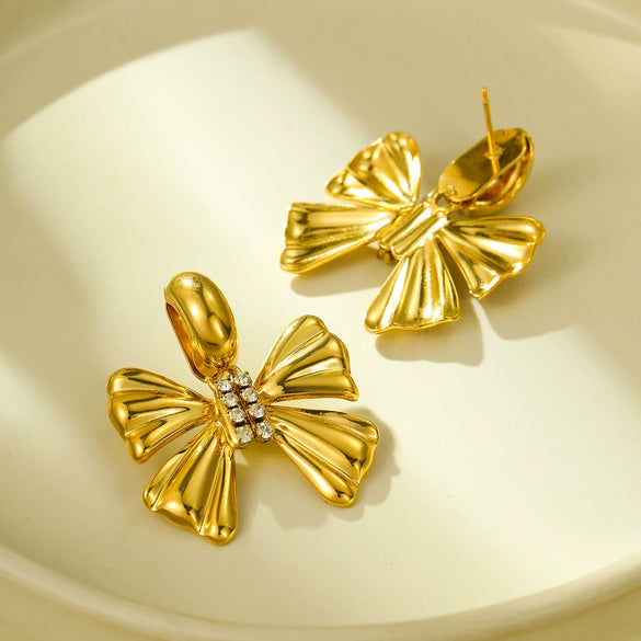Wholesale Women's Stainless Steel Bow Earrings 18K Goldplated