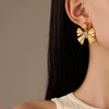 Wholesale Women's Stainless Steel Bow Earrings 18K Goldplated