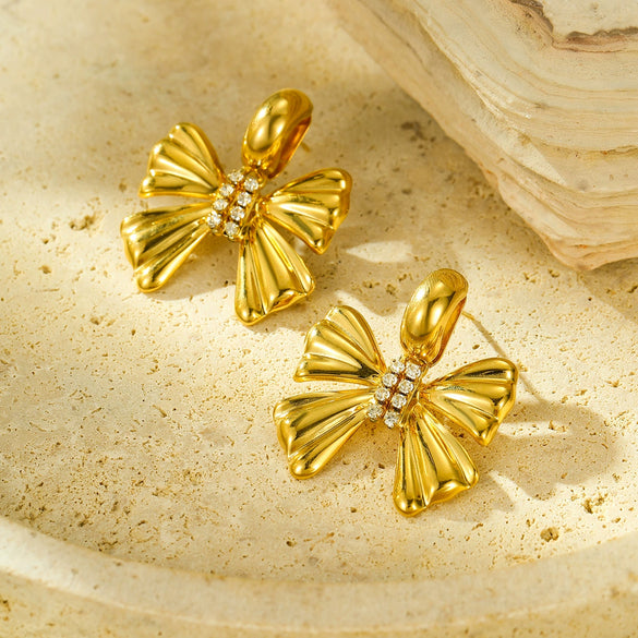 Wholesale Women's Stainless Steel Bow Earrings 18K Goldplated