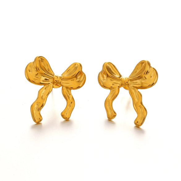 Wholesale Women's Stainless Steel Bow Earrings With Electroplated Design