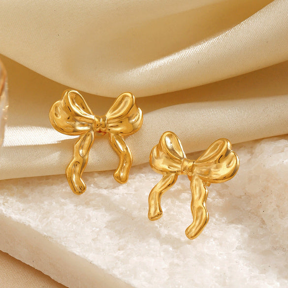 Wholesale Women's Stainless Steel Bow Earrings With Electroplated Design