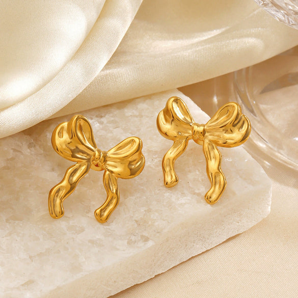 Wholesale Women's Stainless Steel Bow Earrings With Electroplated Design