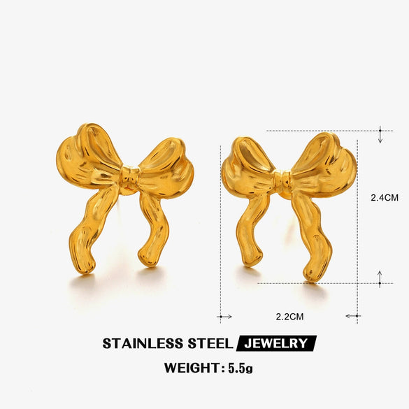 Wholesale Women's Stainless Steel Bow Earrings With Electroplated Finish