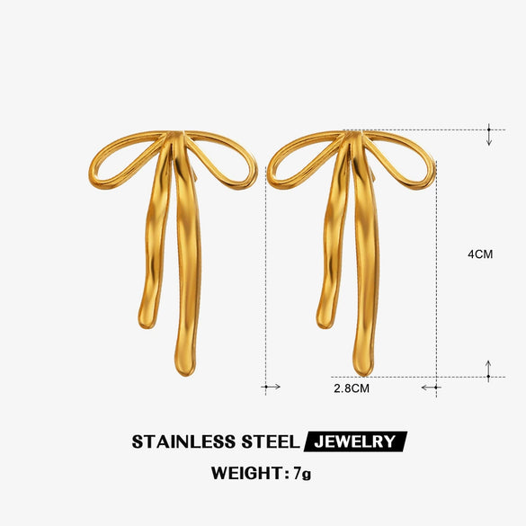 Wholesale Women's Stainless Steel Bow Earrings With 18K Goldplated Electroplating