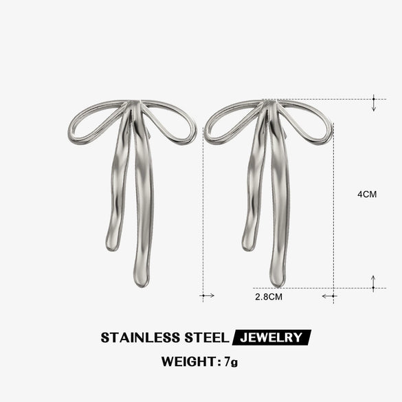 Wholesale Women's Stainless Steel Bow Earrings With 18K Goldplated Electroplating